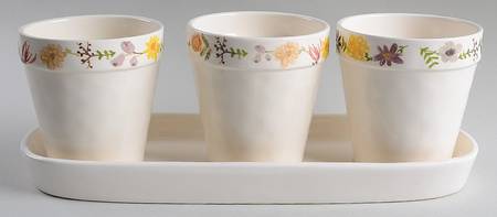 Rae Dunn Giftware Planter Set (3) 4" Motif Planters (1-3) & Tray