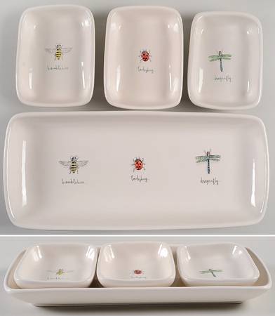 Garden Insects (Script) (Set of 3 Motif) Rectangular Dish & 13" Tray