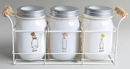 Bloom Flowers Votive Set (3 Glass Jars & Metal Holder)