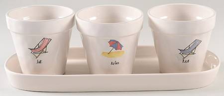 Rae Dunn Giftware Planter Set (3) 4" Motif Planters (19-21) & Tray