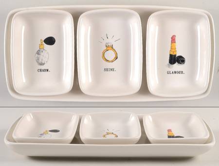 Rae Dunn Giftware (Set of 3 Motif) Rectangular Dish & 12" Tray