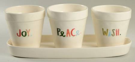 Rae Dunn Holiday Planter Set (3) 4" Motif Planters (1-3) & Tray