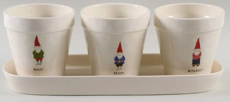 Christmas Gnomes Planter Set (3) 4" Motif Planters (1-3) & Tray