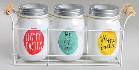 Rae Dunn Holiday Votive Set (3 Glass Jars & Metal Holder)