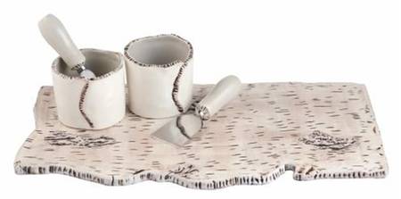 Birch 5 Piece Cheese Board Set (Board, 2 Crocks, 2 Knives)