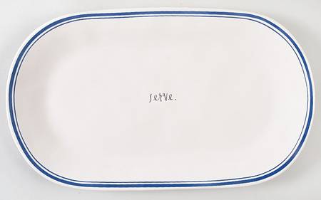 Blue Line and Stem Print 14" Oval Serving Platter