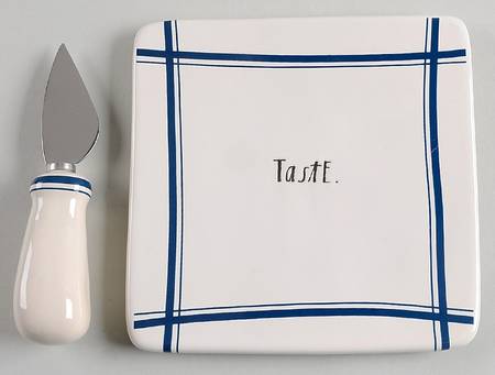 Blue Line and Stem Print Cheese Tray & Knife