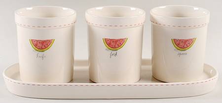 Watermelon and Red Stitch Flatware Caddy (3 Motif Holders & Tray)