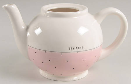 Polka Dot Band and Type Print Teapot No Lid