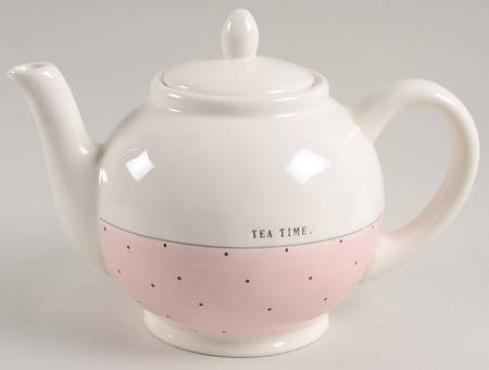 Polka Dot Band and Type Print Teapot & Lid