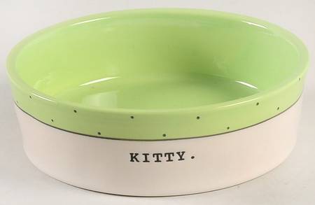 Polka Dot Band and Type Print Cat Bowl