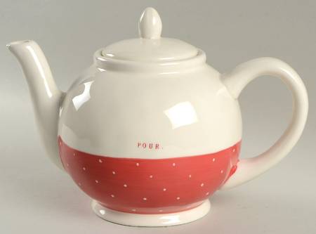 Polka Dot Band and Type Print Teapot & Lid