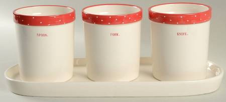 Polka Dot Band and Type Print Flatware Caddy (3 Motif Holders & Tray)