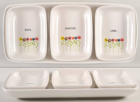 Bloom Flowers (Set of 3 Motif) Rectangular Dish & 13" Tray