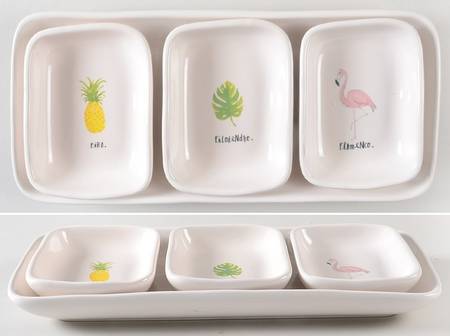 Tropical (Set of 3 Motif) Rectangular Dish & 13" Tray