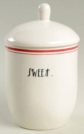 Red Line and Stem Print Sugar Bowl & Lid