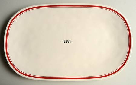 Red Line and Stem Print 15" Oval Serving Platter