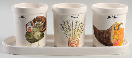 Happy Turkey Day Flatware Caddy (3 Motif Holders & Tray)