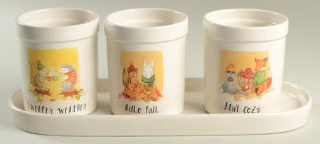 Fall Woodland Creatures Flatware Caddy (3 Motif Holders & Tray)