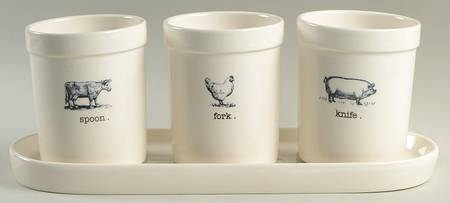 Farmyard Flatware Caddy (3 Motif Holders & Tray)