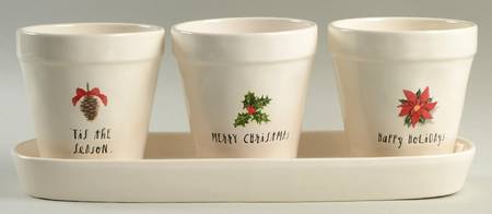Christmas Plants Planter Set (3) 4" Motif Planters (1-3) & Tray