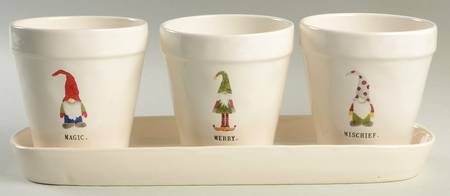 Christmas Gnomes Planter Set (3) 4" Motif Planters (4-6) & Tray