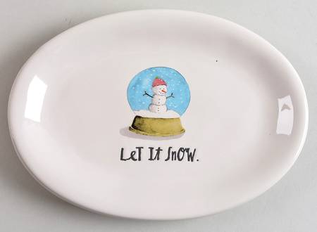 Let It Snow Globe 8" Oval Plate