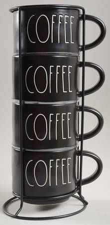 Farmhouse Black Stackable Mug - Set of 4 & Metal Rack