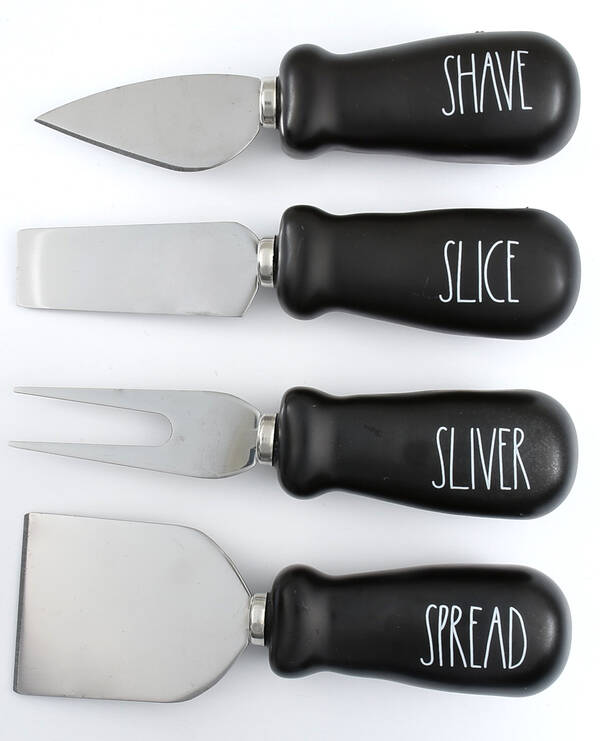 Farmhouse Black Cheese Knife & Stainless Blade - Set of 4 Motifs