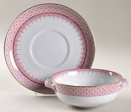 Pink Lace Flat Cream Soup Bowl & Saucer Set