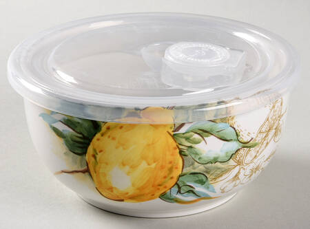 Watercolor Lemon 16 Oz Round Plastic Microwave Bowl w/Vent Lid