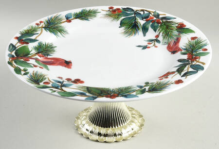Winter Cardinal Cake Stand with 4"-5" Metal Pedestal  Hc