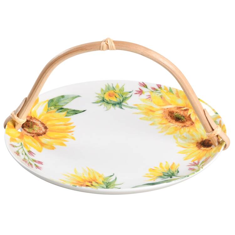 Sunflower 5 3/8"-5 5/8" Bamboo Handled Serving Plate  HC