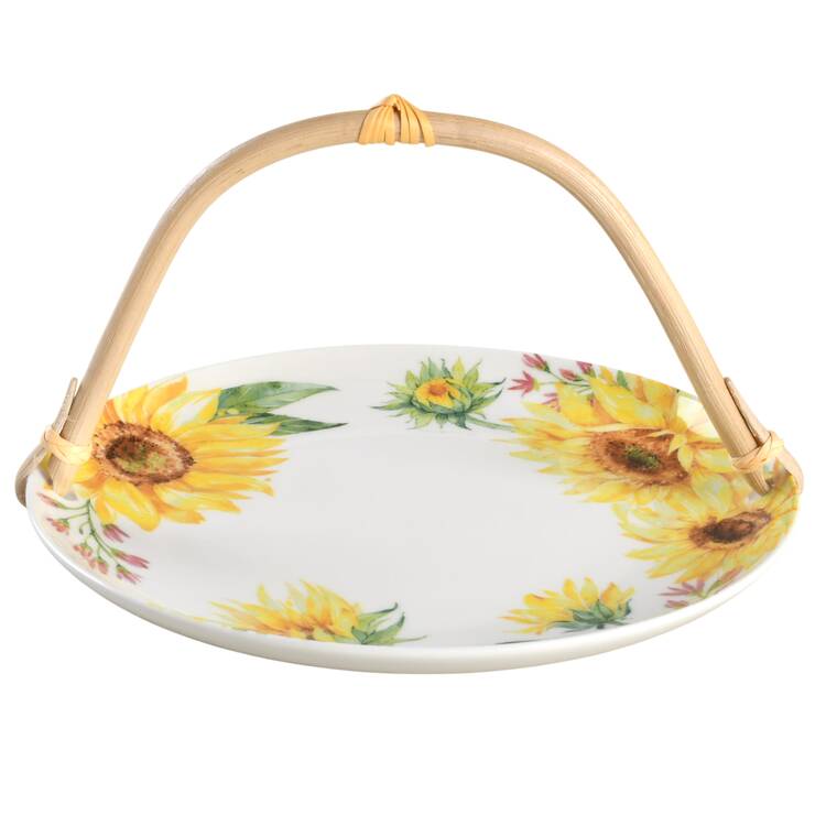 Sunflower 5 3/8"-5 5/8" Bamboo Handled Serving Plate  HC