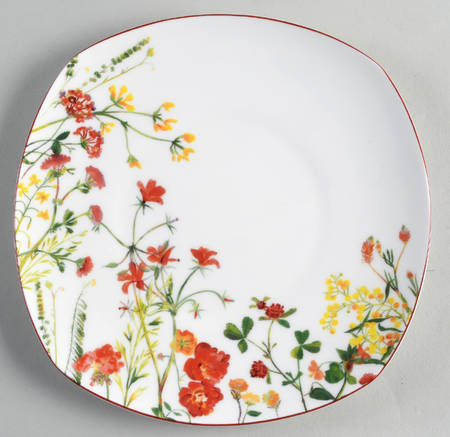 Wildflower Garden Red Square Salad Plate