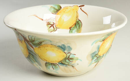 Watercolor Lemon (Beige Body) 9" Round Serving Bowl