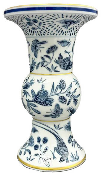 Sacred Bird & Butterfly Blue 6" Vase
