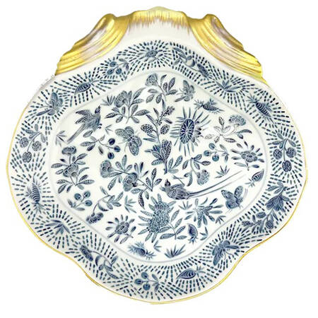 Sacred Bird & Butterfly Blue 8" Shell Shaped Dish