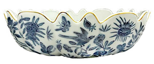 Sacred Bird & Butterfly Blue 10" Scalloped Bowl