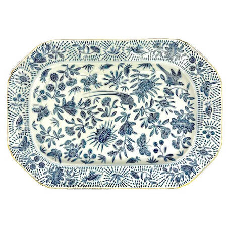 Sacred Bird & Butterfly Blue Octagonal Cookie Plate