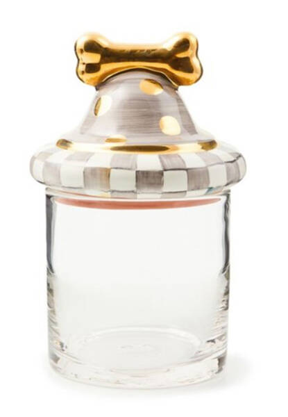 Sterling Check Glass Treat Jar & Ceramic Lid