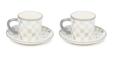 Sterling Check Espresso Cup & Saucer Set - Set of 2