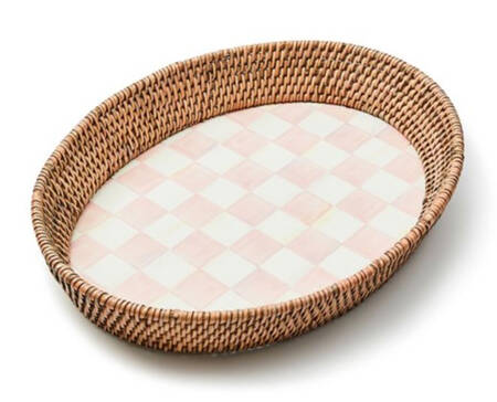 Rosy Check (Enamelware) 15" Oval Rattan Serving Tray