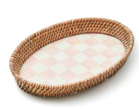 Rosy Check (Enamelware) 11" Oval Metal & Rattan Tray