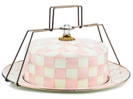 Rosy Check (Enamelware) Metal Cake Safe (16" Chop/Round Platter) & Lid with Carrier Handle