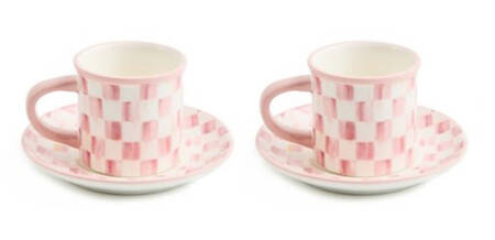 Rosy Check Espresso Cup & Saucer Set - Set of 2