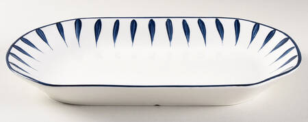 White & Blue Ticks 12" Oblong Serving Platter