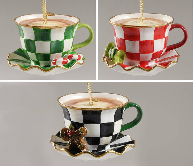 Seasonal Home Decor Cup & Saucer Ornament - Set of 3 (Motif 1-3)