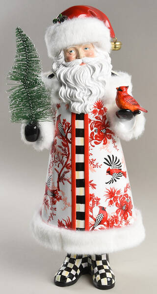 Cardinal Toile Resin Santa with Cardinal Figurine