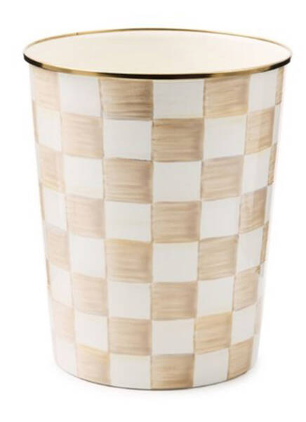 Mocha Check (Enamelware) Metal Waste Basket